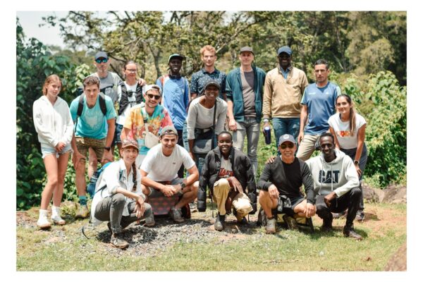 Group photo at waterfall